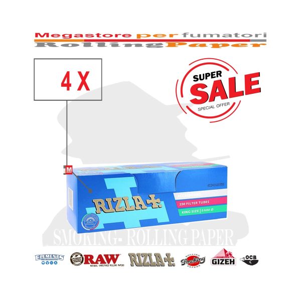 master-102 Rizla King Size 8 mm Zigarettenhülsen mit Filter – 4 Schachteln à 250 Hülsen