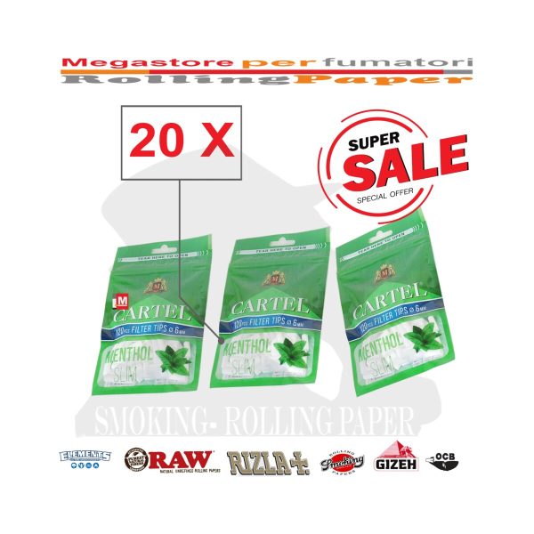 Cartel Menthol Slim 6 mm Zigarettenfilter – 20 Beutel à 120 Filter
