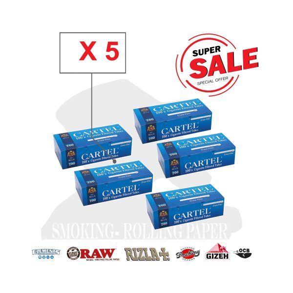 Tubetti per sigarette Cartel 100's Blue Regular con filtro blu da 25 mm – Confezione da 200 tubetti