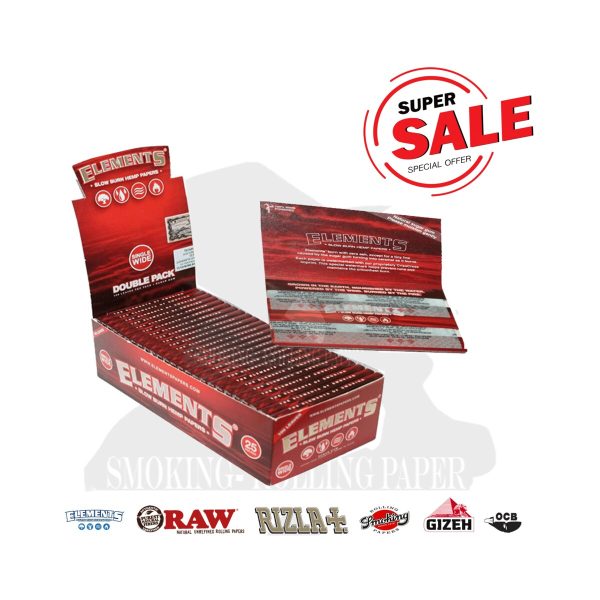 Χαρτάκια στριφτού Elements Double Wide Red Regular – συσκευασία με 25 πακετάκια