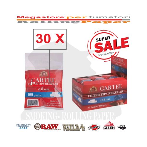 Φιλτράκια Cartel Regular 8 × 15 mm – 30 σακουλάκια των 100 φίλτρων