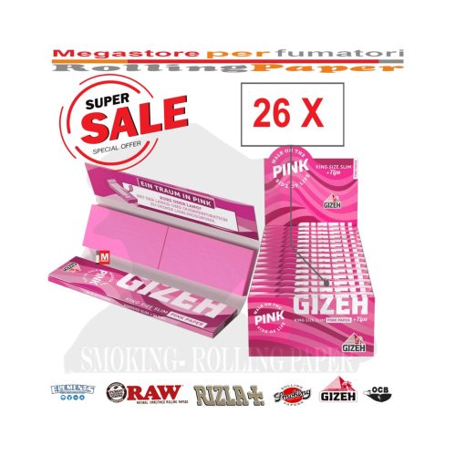 Χαρτάκια στριφτού Gizeh Pink King Size με φίλτρα – συσκευασία με 26 πακετάκια