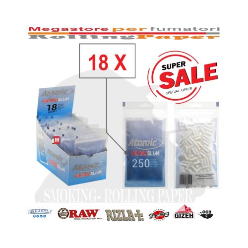 Φιλτράκια τσιγάρου Atomic Slim 6 mm – 18 σακουλάκια των 250 φίλτρων