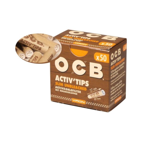 Filtri ai carboni attivi OCB Activ Tips Unbleached Slim 7 mm – 50 filtri