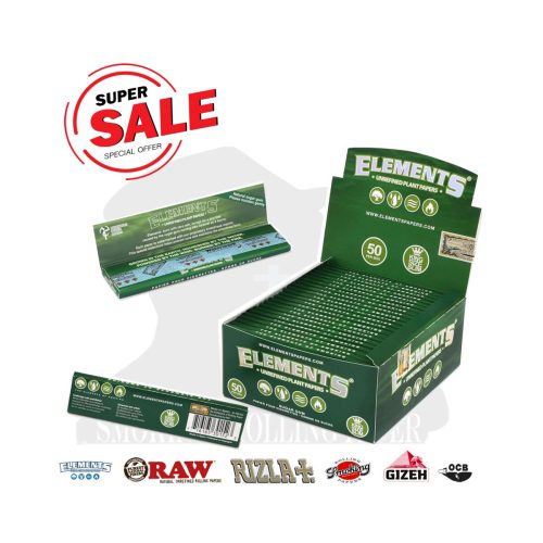 Χαρτάκια στριφτού Elements Green King Size Slim – συσκευασία με 50 πακετάκια