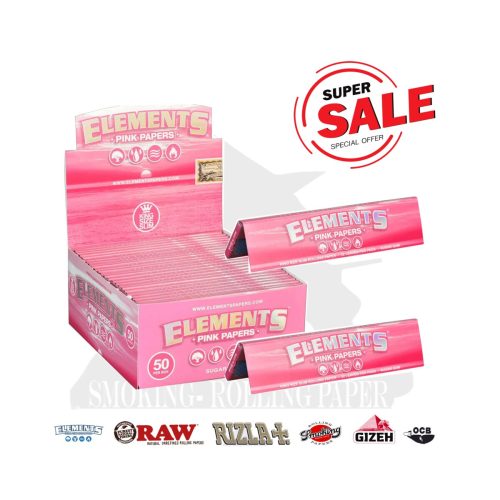 Χαρτάκια στριφτού Elements Pink King Size Slim – συσκευασία με 50 πακετάκια