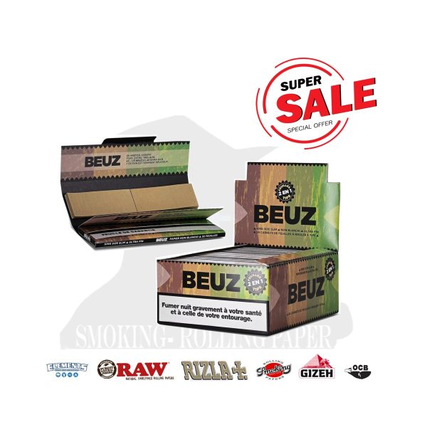 BEUZ Brown King Size Rolling Papers with Tips – Pack of 24 Booklets