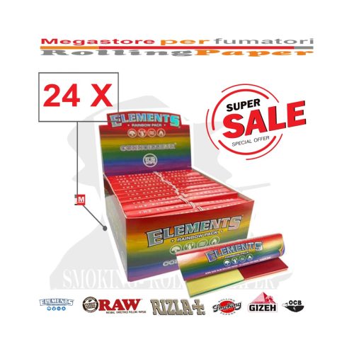Χαρτάκια στριφτού Elements Rainbow Connoisseur King Size Slim με φίλτρα – συσκευασία με 24 πακετάκια